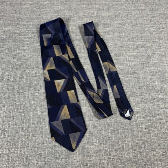 Vintage Fratelli Moda 100% Silk Hand Made In Italy Geometric Tie Black & Gold - Picture 4 of 5